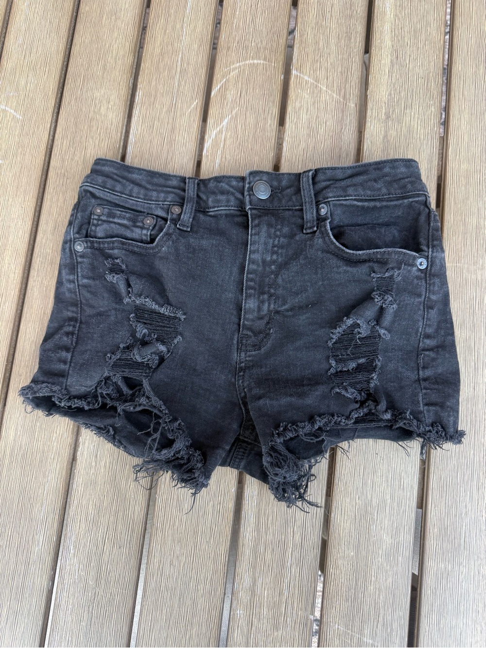 Aeropostale AERO High Rise Shorty Black Distressed Denim Shorts Size 6 Regular